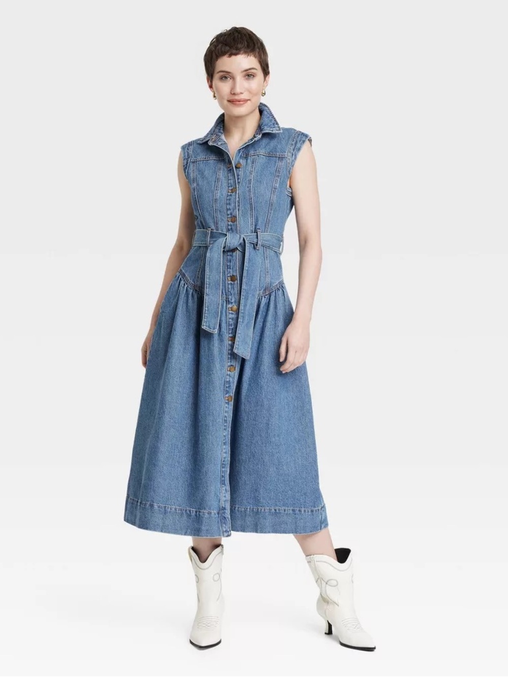 Universal Thread Sleeveless Blue Denim Button-Front Maxi Dress